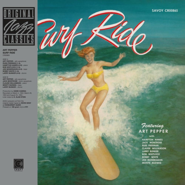 This LP Vinyl is brand new.Format: LP VinylThis item's title is: Surf Ride (Original Jazz Classics Series) (180G)Artist: Art PepperBarcode: 888072685062Release Date: 11/14/2025