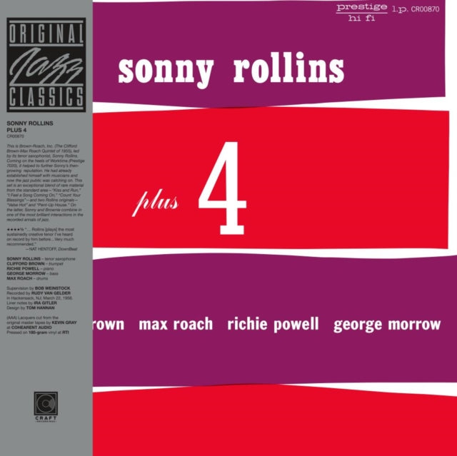 This LP Vinyl is brand new.Format: LP VinylThis item's title is: Plus 4 (Original Jazz Classics Series) (180G)Artist: Sonny RollinsBarcode: 888072693845Release Date: 11/21/2025