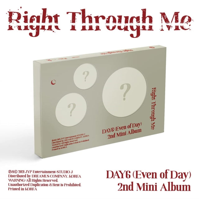 This CD is brand new.Format: CDMusic Style: K-popThis item's title is: Right Through MeArtist: Day6 (Even Of Day)Barcode: 8809755509040Release Date: 7/6/2021