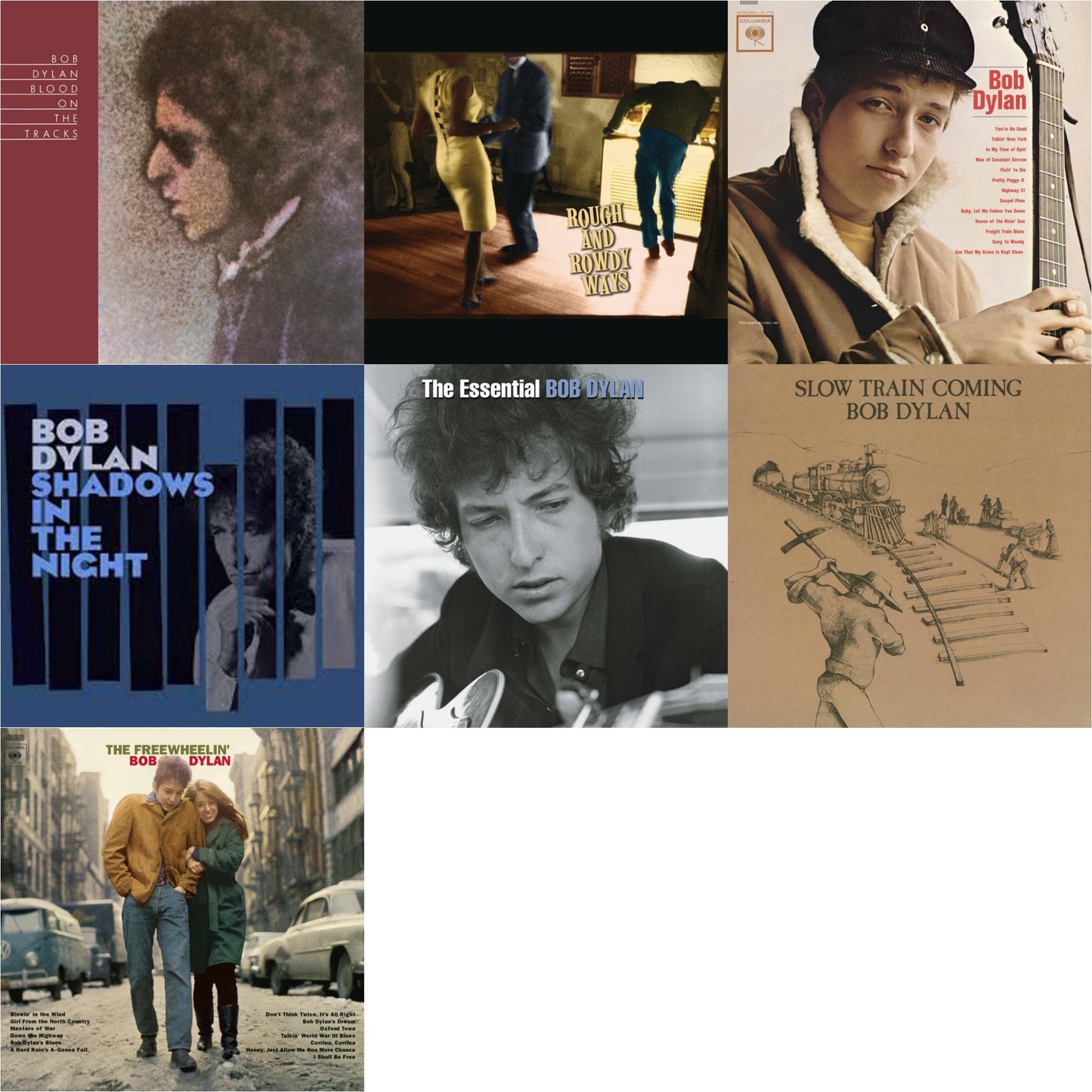 Blood On The Tracks (150G/Dl Insert) & Rough & Rowdy Ways (2LP/180G/Dl Card) & Bob Dylan (Mono) & Shadows In The Night (LP/CD/180G) & Essential Bob Dylan & Slow Train Coming (150G/Dl Card) & Freewheelin Bob Dylan (140G/Dl Code)