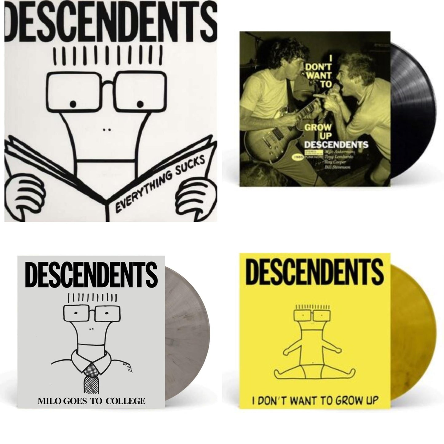 Everything Sucks & I Don't Want To Grow Up (Punk Note Edition) & Milo Goes To College (Grey Marble LP Vinyl) & I Don't Want To Grow Up (Banana Peel LP Vinyl)
