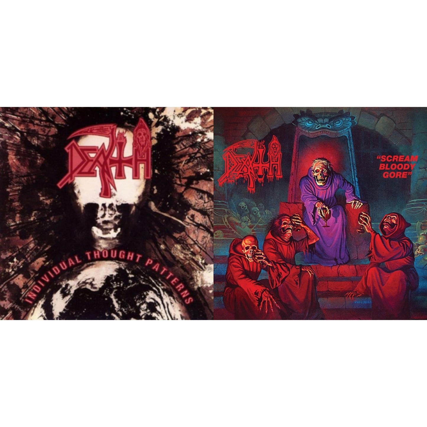 Scream Bloody Gore (Neon Violet, Bone White & Red Tri Color Merge With Splatter LP Vinyl) & Individual Thought Patterns - Reissue
