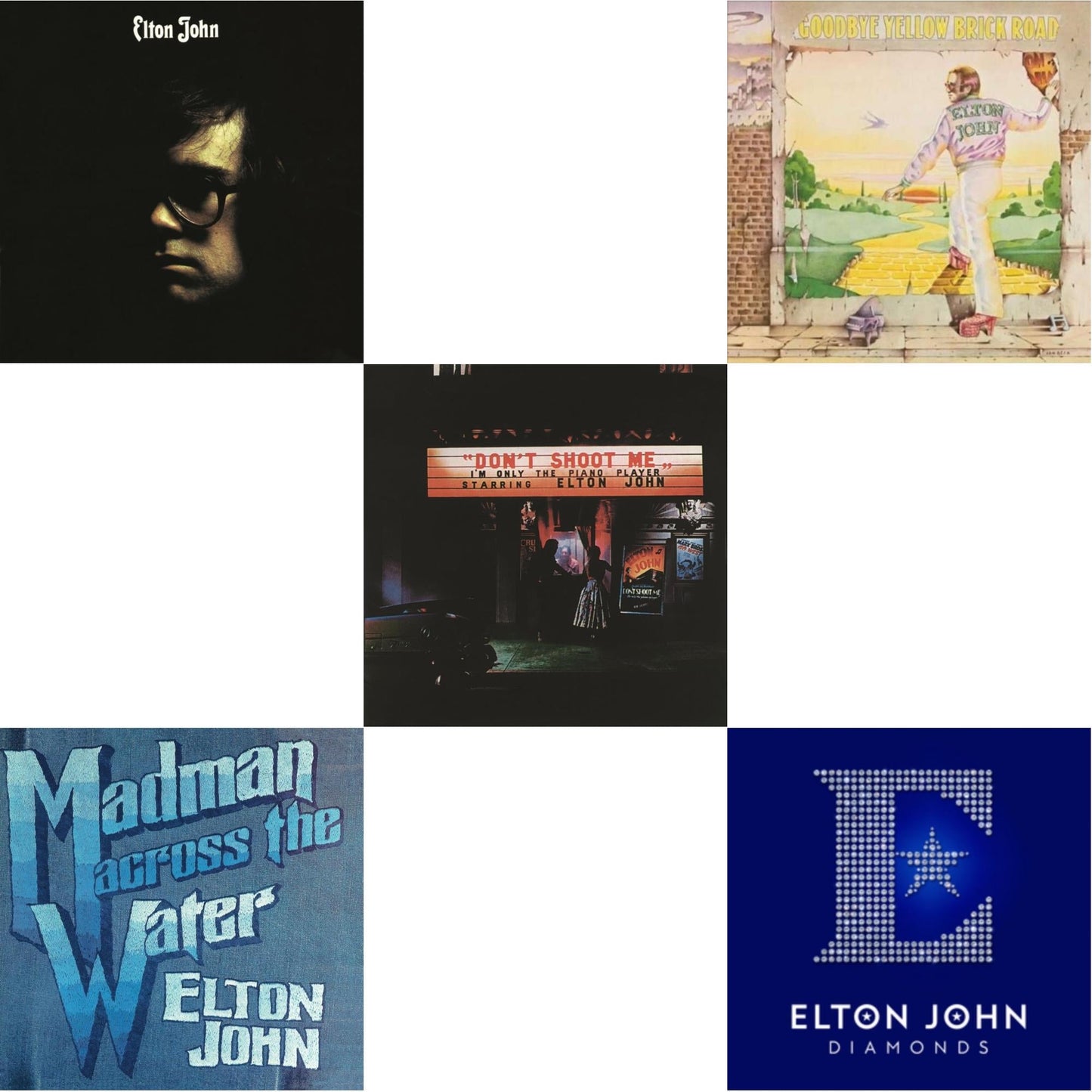 Elton John (Purple Splatter LP Vinyl/180G) & Madman Across The Water (Light Blue LP Vinyl/180G) & Don't Shoot Me I'm Only The Piano Player (Red Splatter LP Vinyl/180G) & Goodbye Yellow Brick Road & Diamonds (2LP)