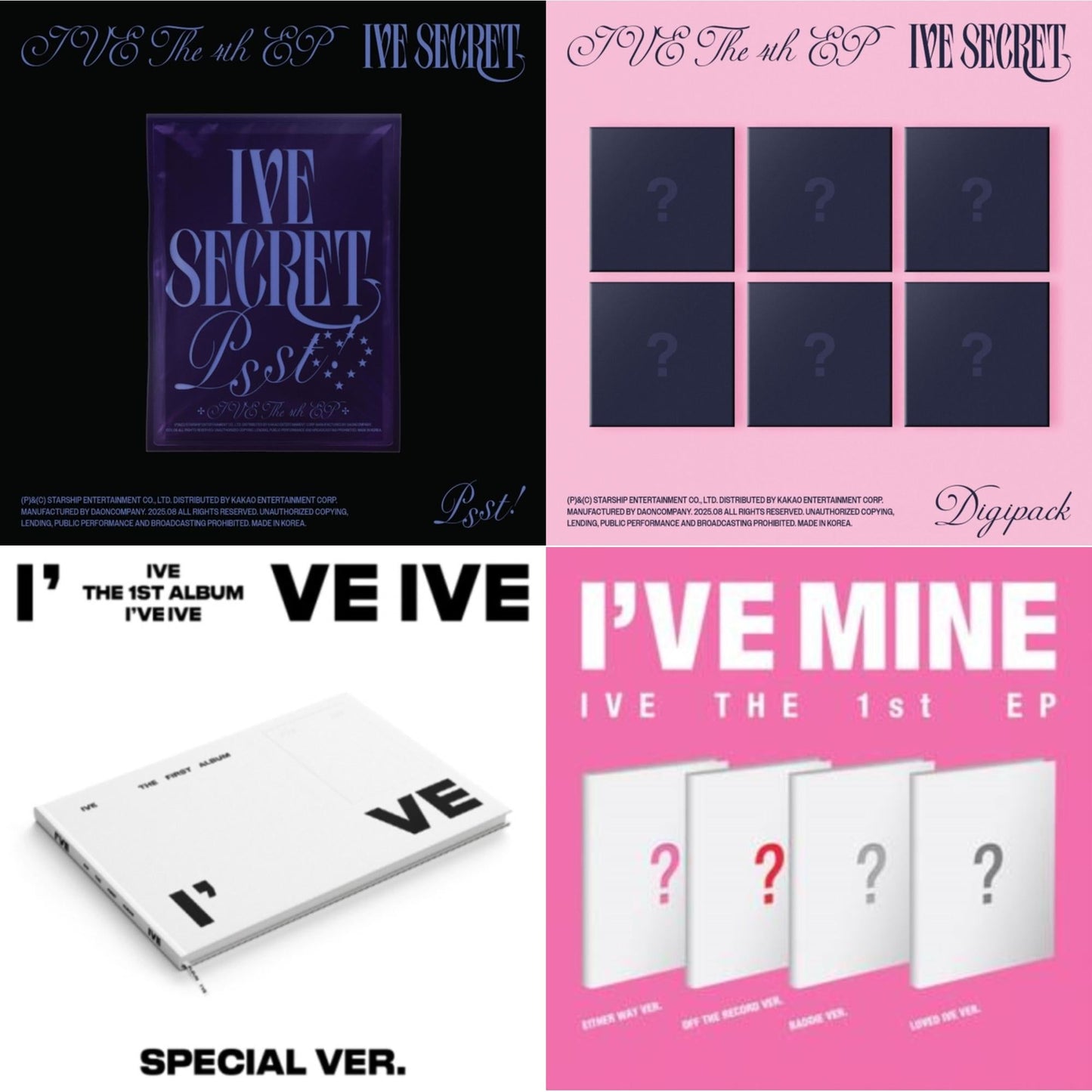 Ive The 4Th Ep Ive Secret (Psst! Ver.) & Ive The 4Th Ep Ive Secret (Digipack) & I've Ive (Volume 1/Special Version) & I've Mine 1St Ep