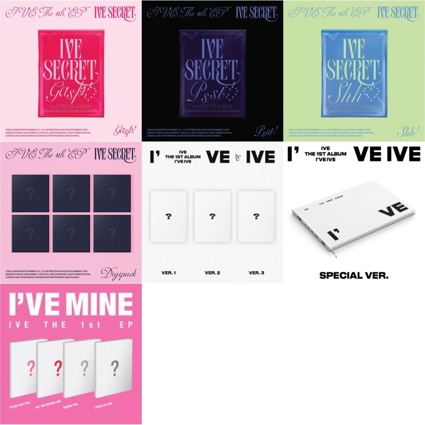 Ive The 4Th Ep Ive Secret (Gasp! Ver.) & Ive The 4Th Ep Ive Secret (Psst! Ver.) & Ive The 4Th Ep Ive Secret (Shh Ver.) & Ive The 4Th Ep Ive Secret (Digipack) & I've Ive: Vol.1 & I've Ive (Volume 1/Special Version) & I've Mine 1St Ep