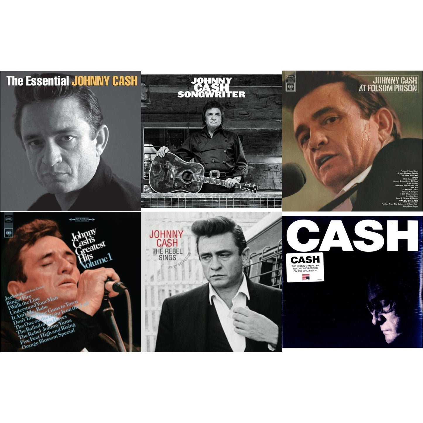 At Folsom Prison & Greatest Hits, Volume 1 & Songwriter & American Iv: The Man Comes Around & Rebel Sings (Crystal Clear & Solid Silver LP Vinyl) & Essential Johnny Cash