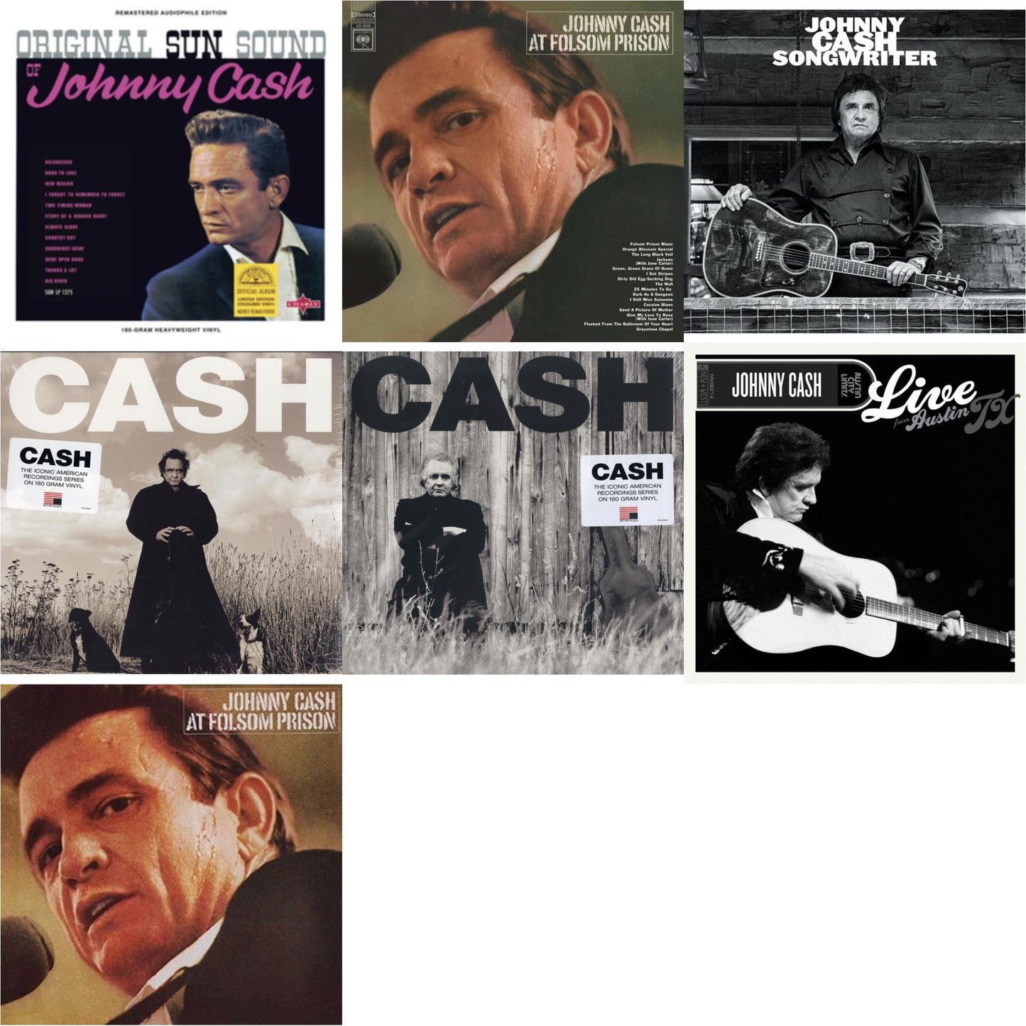 Original Sun Sound Of Johnny Cash (Translucent Violet LP Vinyl) & At Folsom Prison & Songwriter & American Recordings & American Ii: Unchained (180G) & Live From Austin, Tx (Green & Black Marble LP Vinyl/50Th Anniversary) & At Folsom Prison