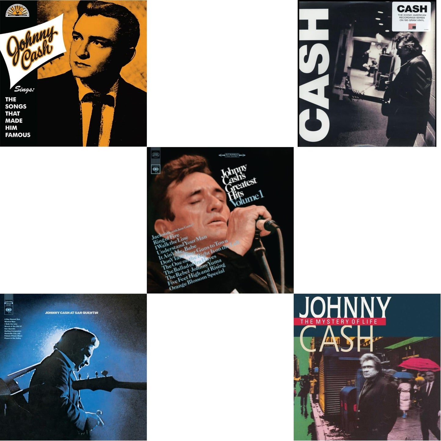 Sings The Songs That Made Him Famous (Remastered 2023) (Tangerine LP Vinyl) & At San Quentin & Greatest Hits, Volume 1 & American Iii: Soitary Man & Mystery Of Life