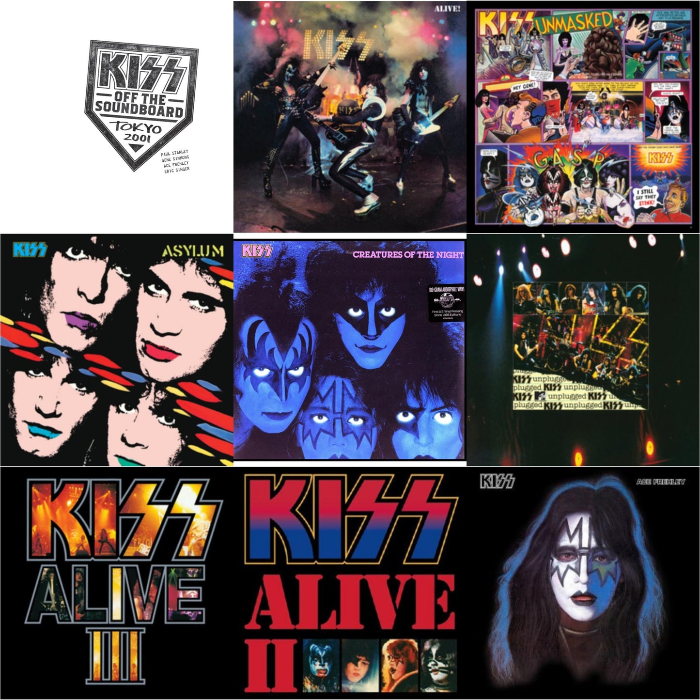 Kiss Off The Soundboard: Tokyo 2001 (3LP) & Alive & Unmasked & Asylum & Creatures Of Night & Mtv Unplugged & Alive Iii & Alive Ii & Ace Frehley
