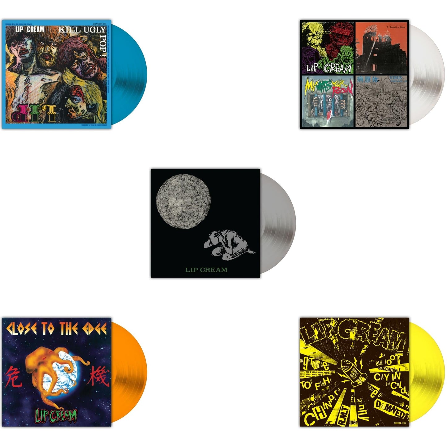 Kill Ugly Pop (Royal Blue LP Vinyl) & Close To The Edge (Orange LP Vinyl) & Sin (Silver LP Vinyl) & Thrash Til Death (Milky Clear LP Vinyl) & Big Foot Cassette (Highlighter Yellow LP Vinyl)