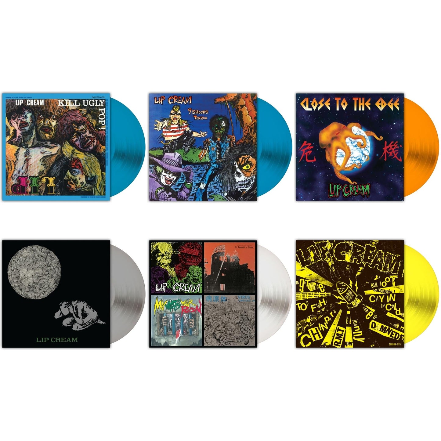 Kill Ugly Pop (Royal Blue LP Vinyl) & 9 Shocks Terror (Royal Blue LP Vinyl) & Close To The Edge (Orange LP Vinyl) & Sin (Silver LP Vinyl) & Thrash Til Death (Milky Clear LP Vinyl) & Big Foot Cassette (Highlighter Yellow LP Vinyl)