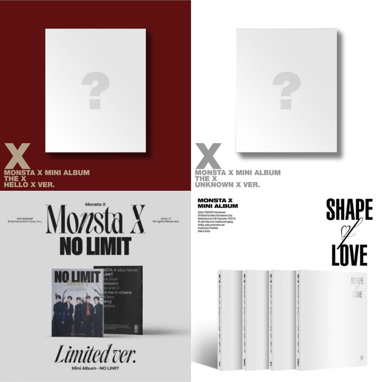 X (Hello X Ver.) & X (Unknown X Ver.) & No Limit (Limited Ver.) & Shape Of Love