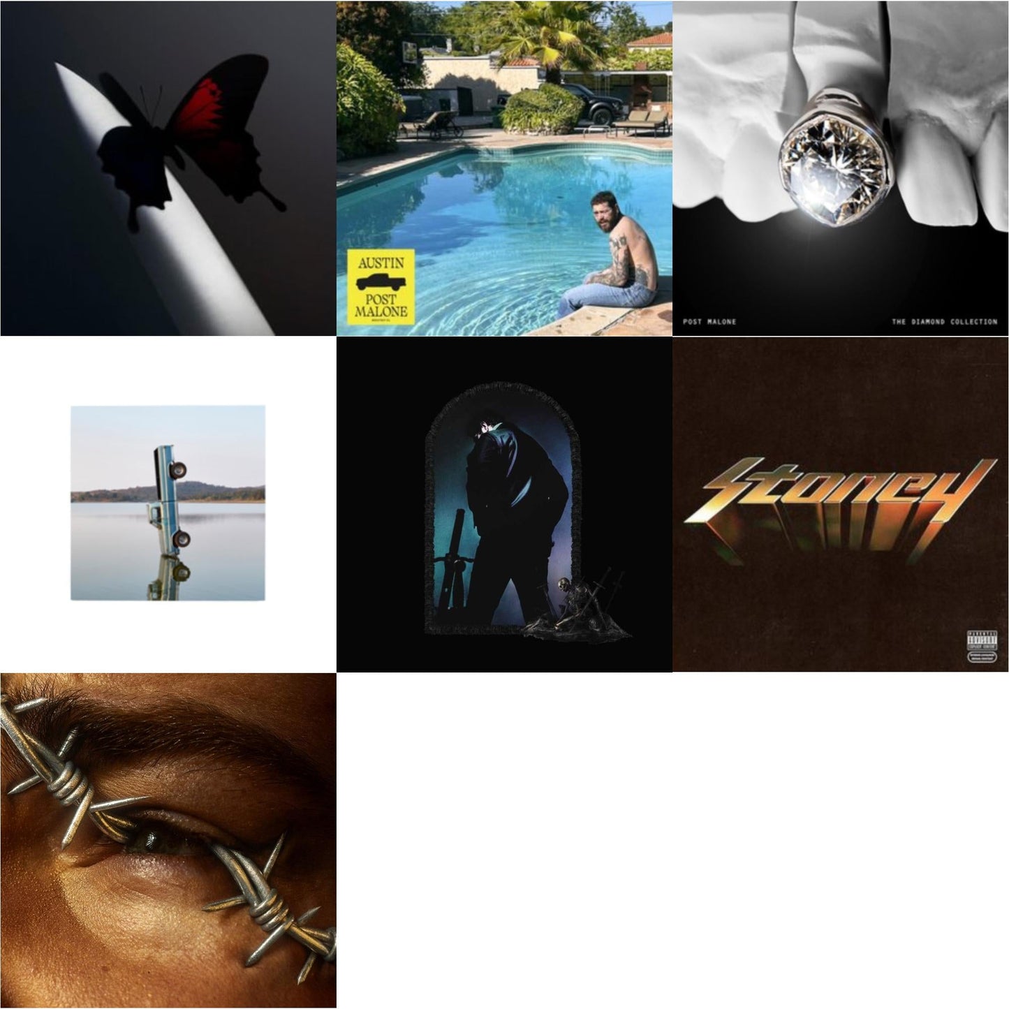 Twelve Carat Toothache & Austin (Forest Green/2LP) (X) & Diamond Collection (Metallic Silver Vinyl/2LP) & F-1 Trillion (2LP) & Hollywood's Bleeding (2LP/Pink Vinyl) & Stoney (Orange LP Vinyl) & Beerbongs & Bentleys (2LP/Clear Vinyl)