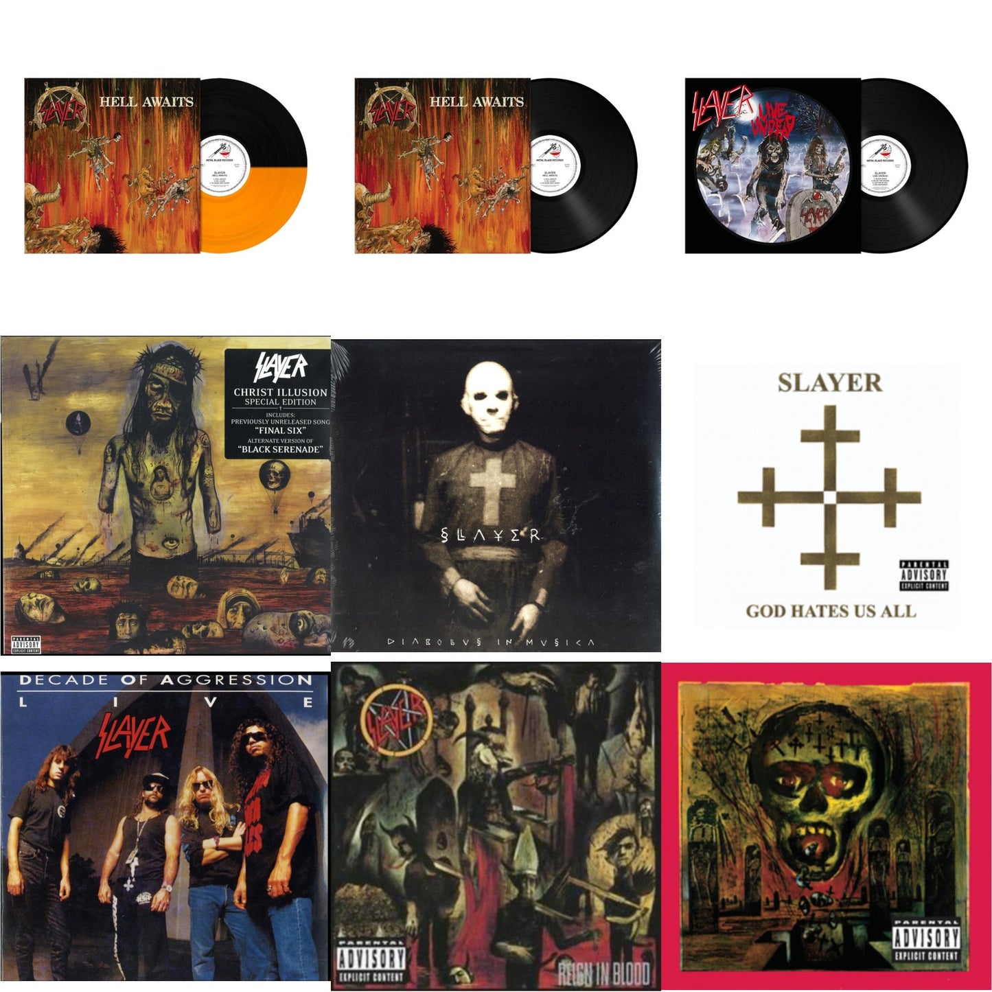 Hell Awaits (Transparent Orange & Black Split LP Vinyl) & Hell Awaits (180G) & Live Undead (180G) & Christ Illusion & Diabolus In Musica & God Hates Us All & Live: Decade Of Aggression & Reign In Blood & Seasons In Abyss