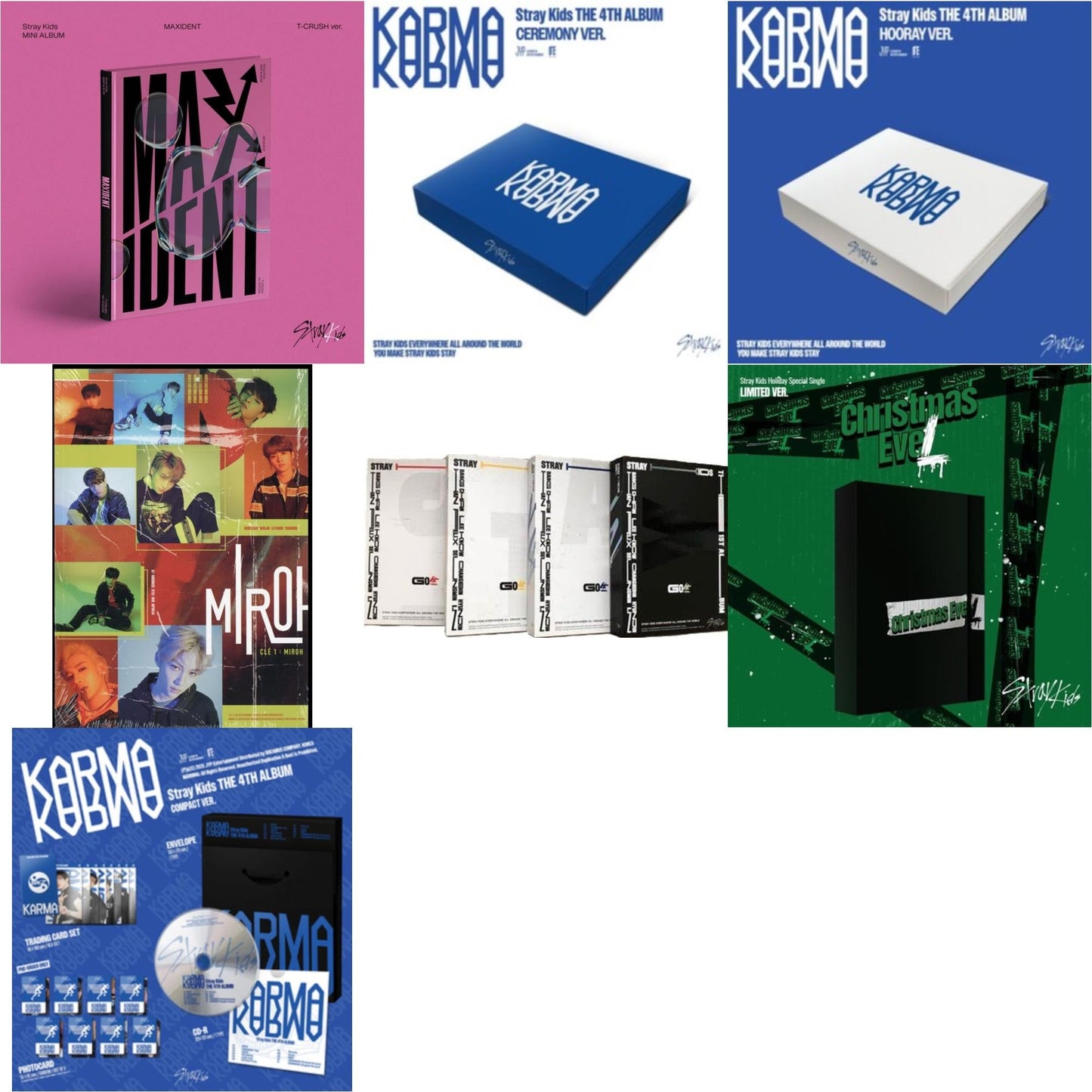 Maxident (T-Crush Version) & Karma (Ceremony Ver.) & Karma (Hooray Ver.) & Cle 1: Miroh (Mini Album) & Go: Volume 1 (Normal Edition) & Holiday Special Single Christmas Evel (Normal Ver.) & Karma (Compact Ver.)