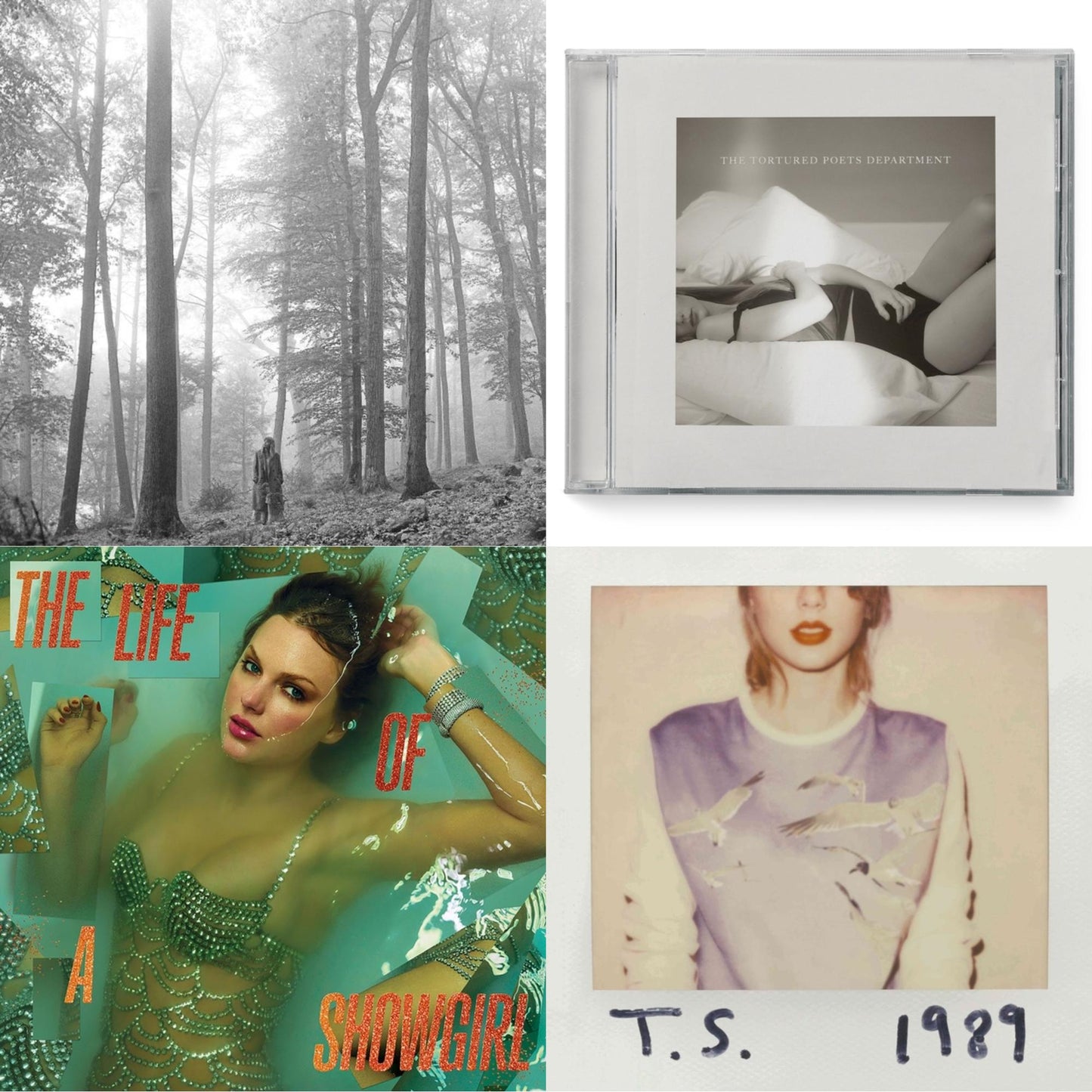 Folklore (Edited) & Tortured Poets Department (X) (Manuscript- Bonus Track) & Life Of A Showgirl (X) (Sweat & Vanilla Perfume CD W/ Poster) & 1989