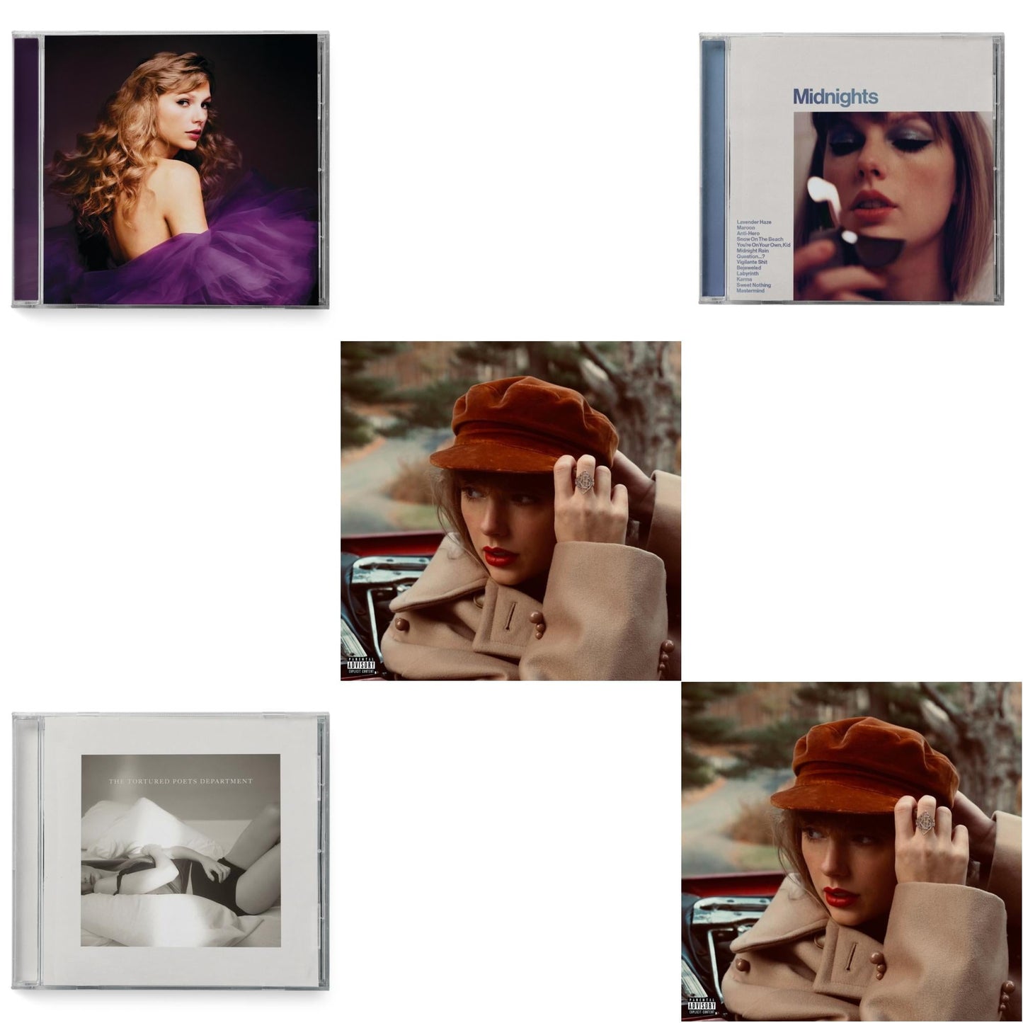 Red (Taylor's Version) (X) (2CD) & Red (Taylor's Version) (Edited) (2CD) & Midnights (X) (Moonstone Blue CD) & Speak Now (Taylor's Version) (2CD) & Tortured Poets DepartmentĀ (X) (Manuscript- Bonus Track)