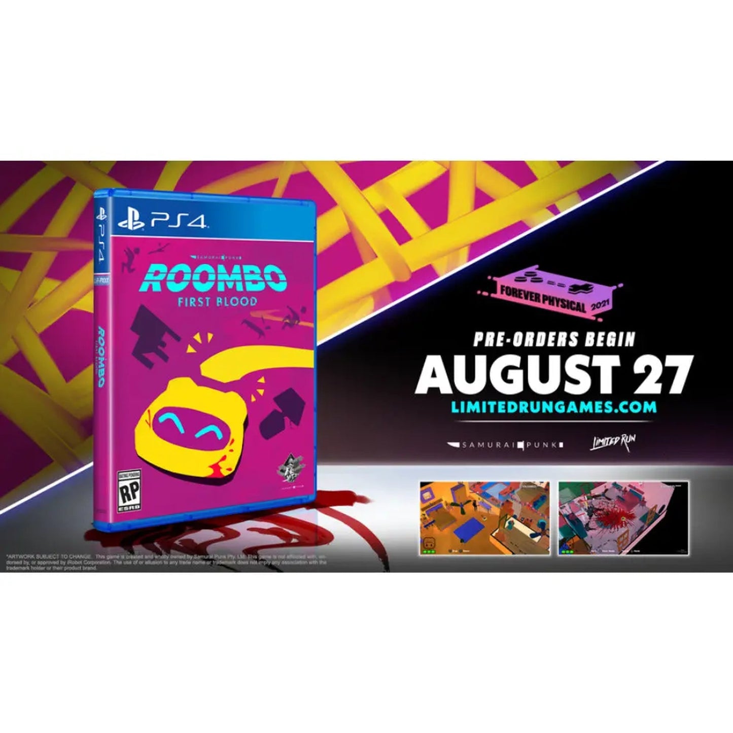 Product Image : <p> </p>
<br>
<ul>
<ul>
<li><strong>1 Exclusive Card</strong></li>
</ul>
</ul>
<br><br>--<br>
<p> </p>
<p class="title"><strong>Limited Run #399: Roombo: First Blood (PS4)</strong></p>
<br><strong>These are in hand and ready to ship. </strong>
<p><strong>It will ship with one of the 2 Exclusive Cards to the game.</strong></p>