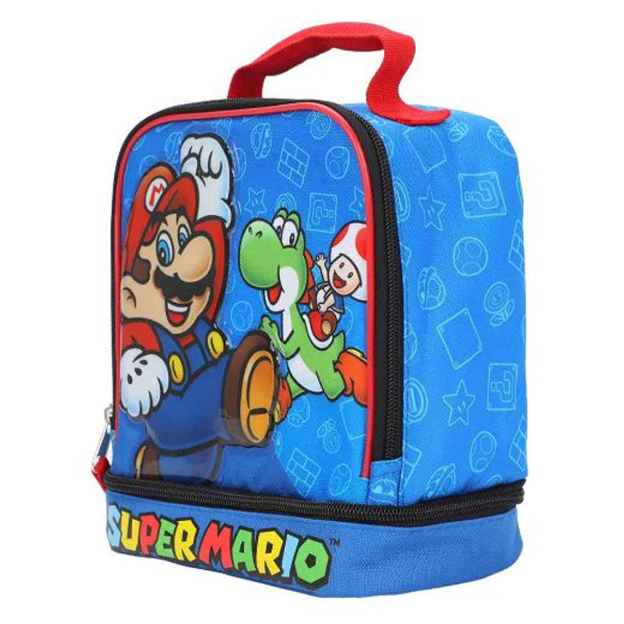 This is brand new.Double compartmentDurable & insulated lunch toteZipper top closureMaterial: Polyester/PVCDimensions: 9H X 7.5 LX 5W in.Care: Wipe clean with a damp clothThis item's title is: Insulated Lunch Tote: Super Mario BrosBarcode: 196179830439This was released: 2024