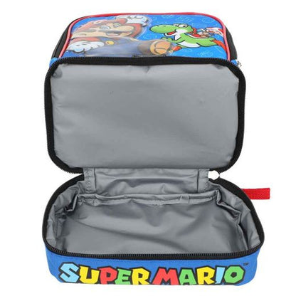 This is brand new.Double compartmentDurable & insulated lunch toteZipper top closureMaterial: Polyester/PVCDimensions: 9H X 7.5 LX 5W in.Care: Wipe clean with a damp clothThis item's title is: Insulated Lunch Tote: Super Mario BrosBarcode: 196179830439This was released: 2024