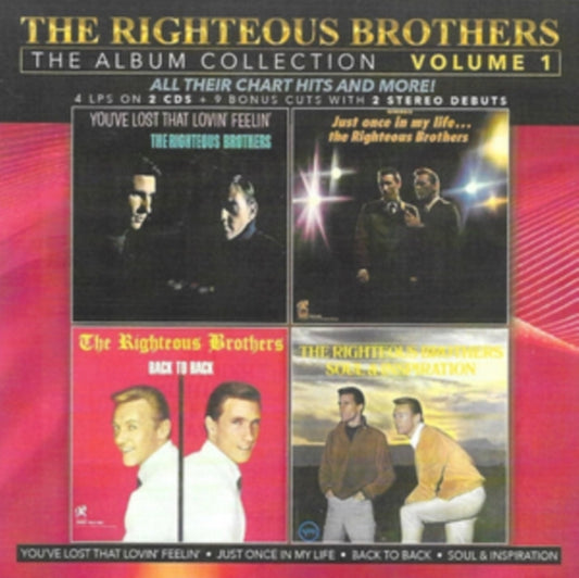 This CD is brand new.Format: CDThis item's title is: Album Collection, Vol. 1-4 LPs On 2 CDs/9 Bonus Cuts With 2 Stereo Debuts (2CD)Artist: Righteous BrothersBarcode: 097037045968Release Date: 2/16/2024
