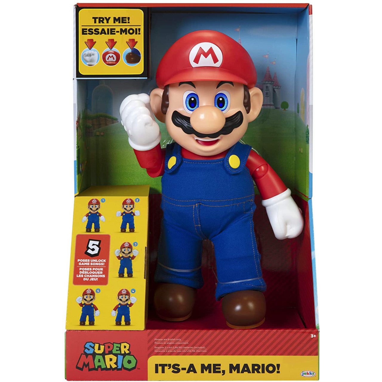 This is brand new.Bring Super Mario™ to life with the ultimate figure, It’s-a-me, Mario! Kids of all ages will have endless fun with the 12-inch tall Mario™, packed with over 30 phrases and sound effects from the games.