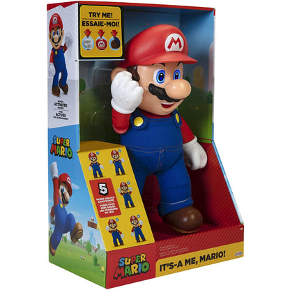 This is brand new.Bring Super Mario™ to life with the ultimate figure, It’s-a-me, Mario! Kids of all ages will have endless fun with the 12-inch tall Mario™, packed with over 30 phrases and sound effects from the games.