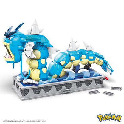 This is brand new.Build a detailed and elaborate Gyarados with this fully mechanized building set, which is mounted on a display and features animated movements like an opening mouth, flapping tail and pivoting neck when the toy is activated by a hand-turned crank.