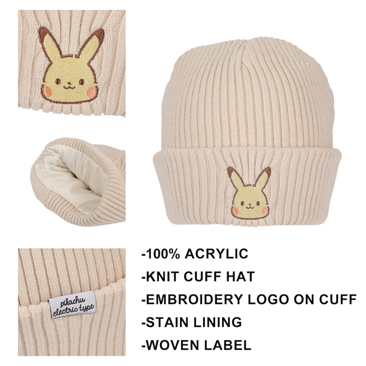 Beanie Ribbed Knit: Pokemon - Embroidered Pikachu