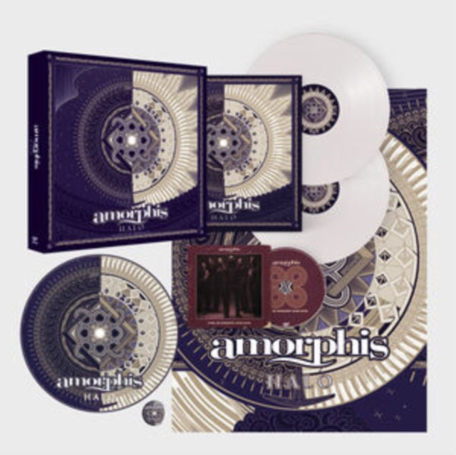 Product Image : This LP Vinyl is brand new.<br>Format: LP Vinyl<br>Music Style: Progressive Metal<br>This item's title is: Halo (Deluxe/Boxset/White LP Vinyl/CD/Slip Mat/Poster<br>Artist: Amorphis<br>Label:  LLC AFFILIATE RECORDS<br>Barcode: 4251981700731<br>Release Date: 3/11/2022