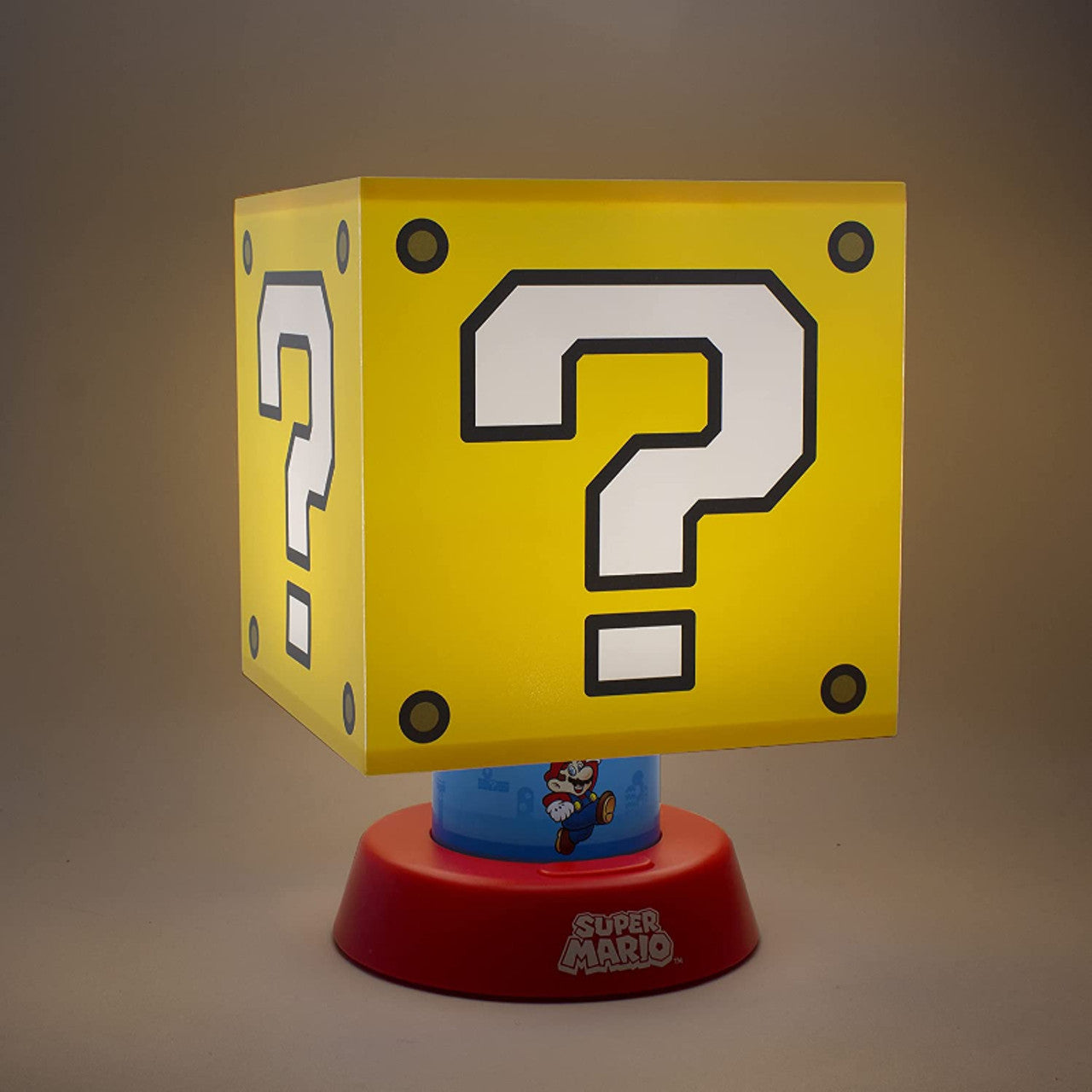 This is brand new.Super Mario Icon lamp: The Super Mario Icon Lamp can light up your space with its glowing Question Block and Mario who is underneath.