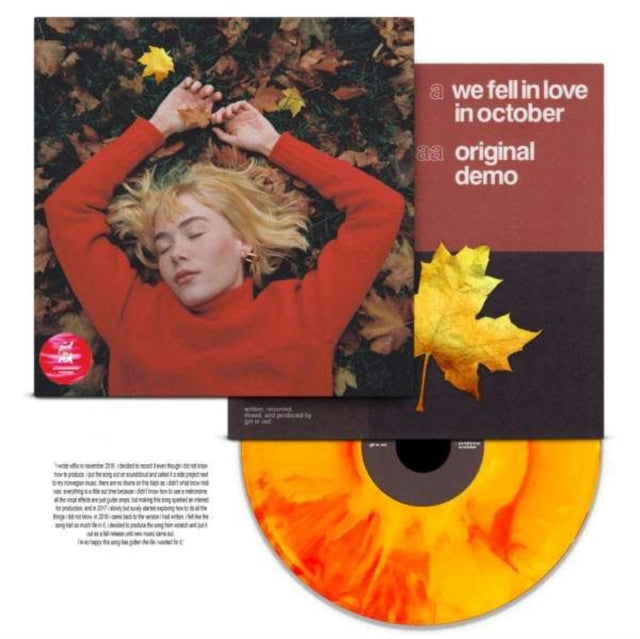 This 7 Inch Vinyl is brand new.Format: 7 Inch VinylMusic Style: Indie PopThis item's title is: We Fell In Love In OctoberArtist: Girl In RedLabel: WORLD IN RED ASBarcode: 5056167126546Release Date: 7/25/2022