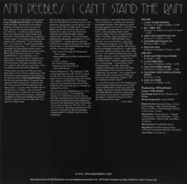 This LP Vinyl is brand new.Format: LP VinylMusic Style: SoulThis item's title is: I Can't Stand The RainArtist: Ann PeeblesLabel: Hi RecordsBarcode: 5060149621523Release Date: 8/16/2024