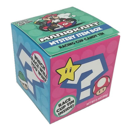 This is brand new.Six possible race cup tins can be won! Each collectible tin holds 0.7 ounces of fruit flavored candy. Packed 18 per display.This item's title is: Nintendo: Mario Kart Fruit Candy - Blind Box Display (18)Barcode: 611508588107This was released: 2020