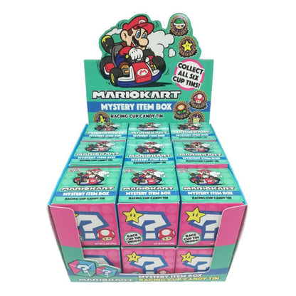 This is brand new.Six possible race cup tins can be won! Each collectible tin holds 0.7 ounces of fruit flavored candy. Packed 18 per display.This item's title is: Nintendo: Mario Kart Fruit Candy - Blind Box Display (18)Barcode: 611508588107This was released: 2020