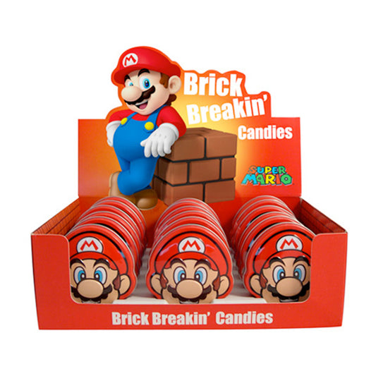 This is brand new.Each tin is shaped like the face of Mario and holds 0.6 oz of cherry flavored Mario cap candies. Packed 18 per display.This item's title is: Nintendo: Mario Brick Breakin Candy - Display (18)Barcode: 611508526703