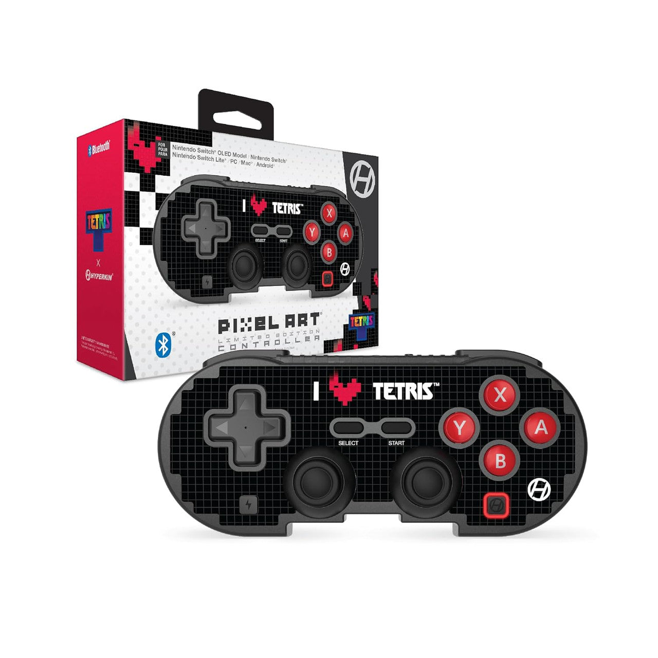 Switch Pixel Art Wireless Bluetooth Controller: Tetris Ed. Heart Drop - Hyperkin