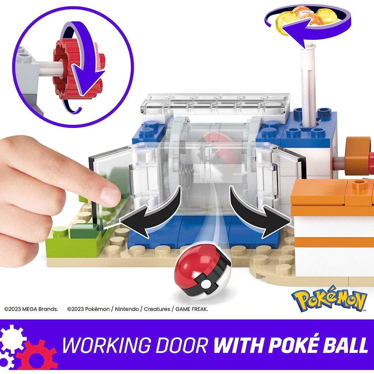 This is brand new.Welcome to the Pokemon Center! This iconic location is now a buildable set featuring four familiar faces: Pikachu, Chansey, Eevee, and Togepi. Turn the crank to see Chansey dancing, Pikachu and Eevee playing peek-a-boo, and Togepi opening the door.