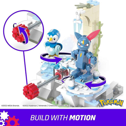 This is brand new.Watch Piplup and Sneasel have a winter-ful time with this building set featuring the innovative Motion Brick! Build the snowy environment, then turn the crank to see Piplup and Sneasel skate around this winter wonderland.