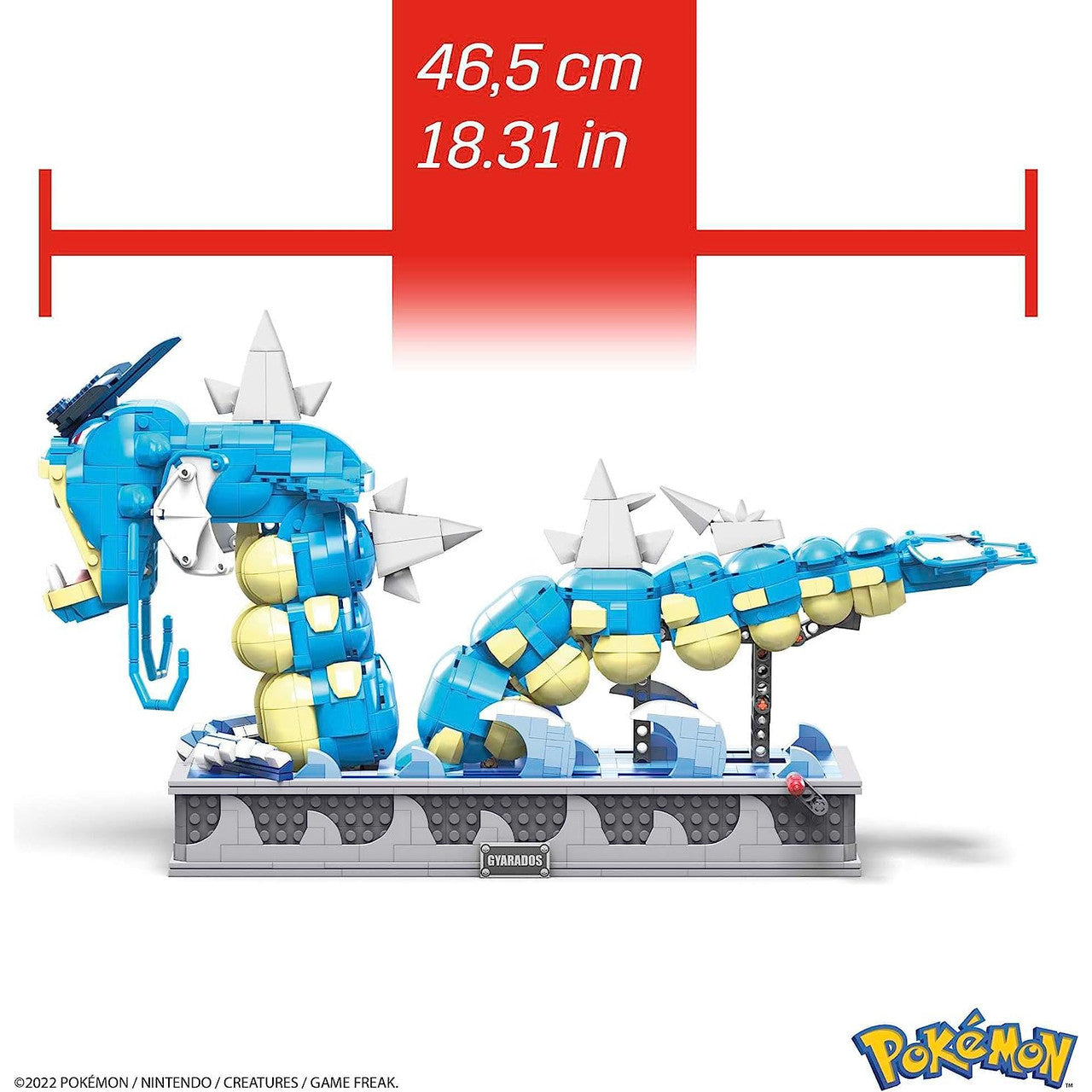 This is brand new.Build a detailed and elaborate Gyarados with this fully mechanized building set, which is mounted on a display and features animated movements like an opening mouth, flapping tail and pivoting neck when the toy is activated by a hand-turned crank.