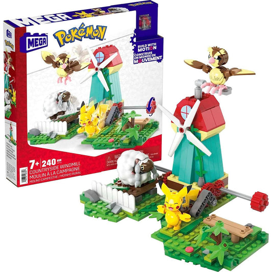 This is brand new.Watch Pikachu, Pidgey, and Wooloo frolic around the countryside with this building set featuring the innovative Motion Brick. Build the windmill and country environment, then turn the crank to see Pikachu, Pidgey, and Wooloo come to life.