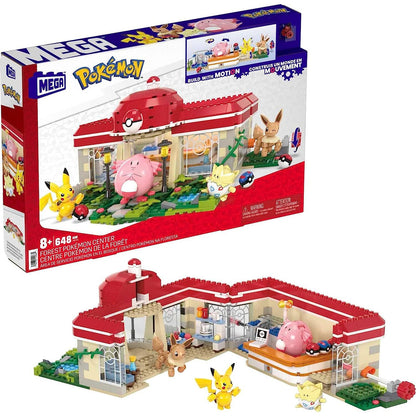 This is brand new.Welcome to the Pokemon Center! This iconic location is now a buildable set featuring four familiar faces: Pikachu, Chansey, Eevee, and Togepi. Turn the crank to see Chansey dancing, Pikachu and Eevee playing peek-a-boo, and Togepi opening the door.