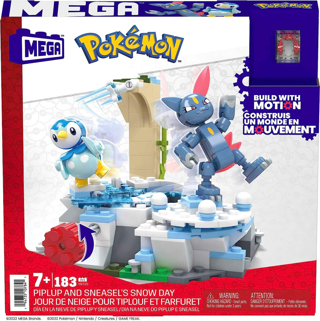 This is brand new.Watch Piplup and Sneasel have a winter-ful time with this building set featuring the innovative Motion Brick! Build the snowy environment, then turn the crank to see Piplup and Sneasel skate around this winter wonderland.