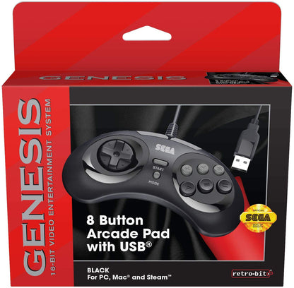 SEGA Genesis 8-button Arcade USB Pad Black Retro-Bit