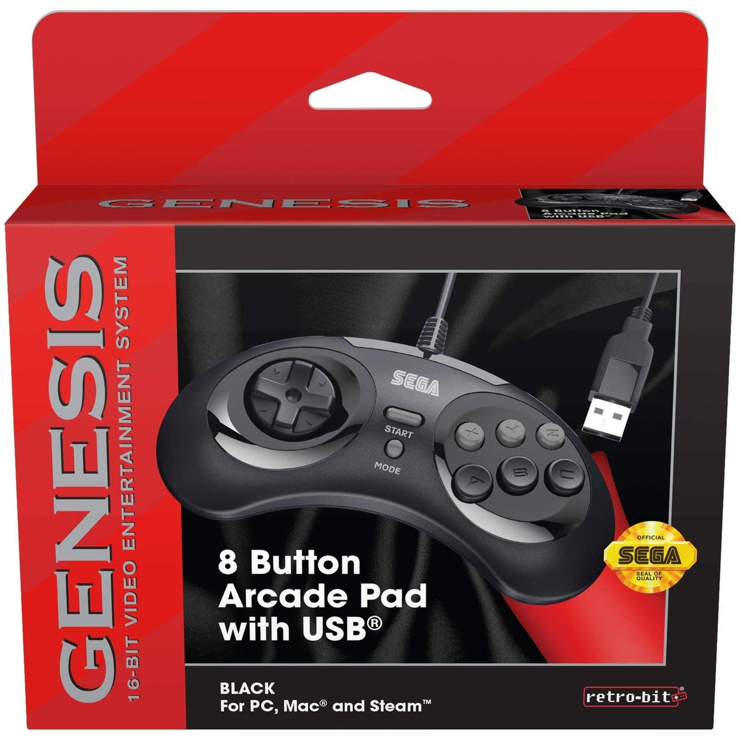 SEGA Genesis 8-button Arcade USB Pad Black Retro-Bit