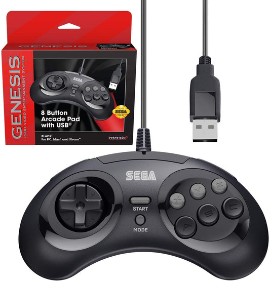 SEGA Genesis 8-button Arcade USB Pad Black Retro-Bit
