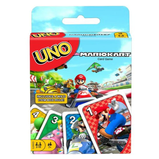 This is brand new.The UNO matching card game everyone loves rides into the Mario Kart world of crazy obstacles and racing go-karts! Graphics from the game on every card make this unique pack a collectible for fans.