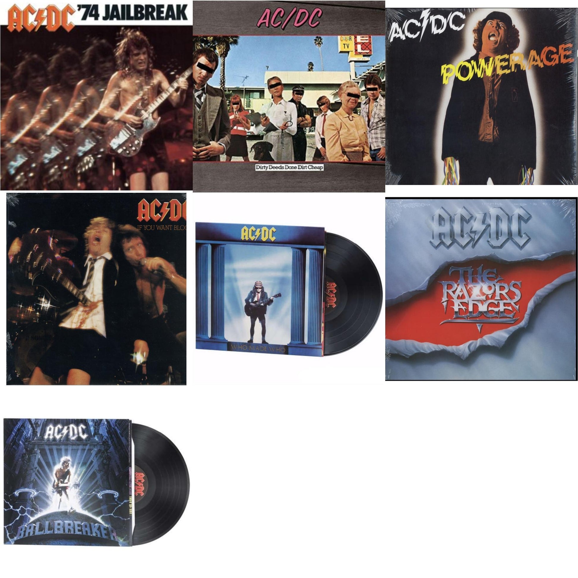 This is a 7 LP Vinyl SKU bundle.
1.This LP Vinyl is brand new.Format: LP VinylMusic Style: Hard RockThis item's title is: 74 Jailbreak (180G)Artist: Ac/DcLabel: LEGACYBarcode: 696998020016Release Date: 10/14/2003
2.This LP Vinyl is brand new.