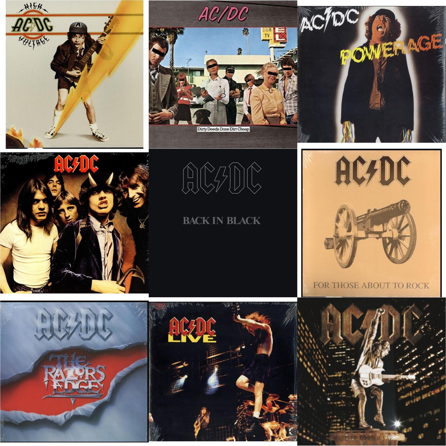 High Voltage (180G) & Dirty Deeds Done Dirt Cheap (180G) & Powerage (180G) & Highway To Hell (180G) & Back In Black (180G) & For Those About To Rock (180G) & Razor’S Edge (180G) & Live (2LP/180G) & Stiff Upper Lip (180G)