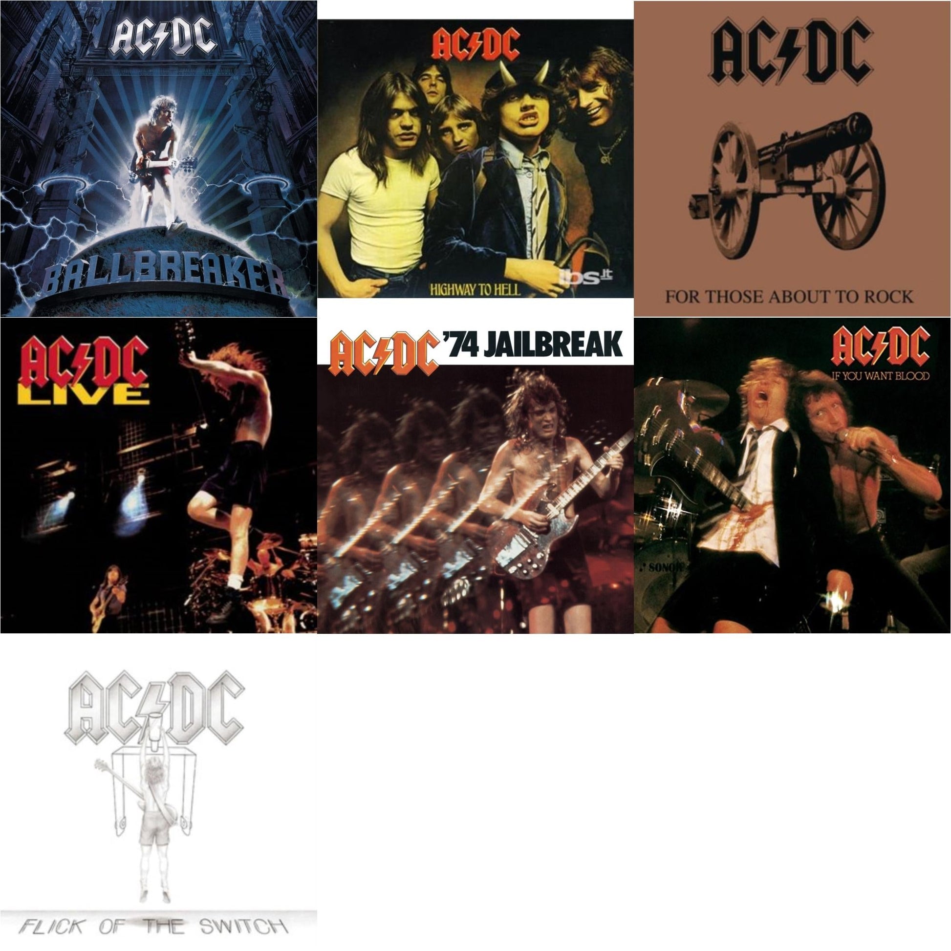 This is a 7 CD SKU bundle.
1.This CD is brand new.Format: CDMusic Style: Hard RockThis item's title is: 74 JailbreakArtist: Ac/DcLabel: EpicBarcode: 696998020023Release Date: 7/1/2003
2.This CD is brand new.